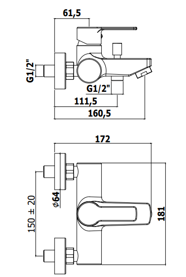 Paffoni Rubinetterie Red set Miscelatore Lavabo Bidet E, vista laterale dello spessore e del bordo