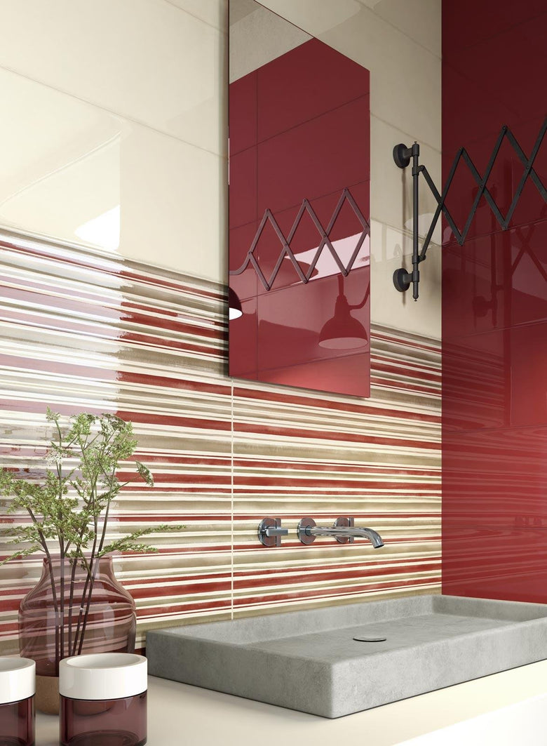 Rivestimento 25x76 in pasta bianca spessore 9 mm plum Ragno posata in ambiente arredato, dettaglio della venatura