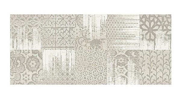 Rivestimento 26x60,5 decoro in pasta bianca fascia tebriz, superficie e texture ravvicinata del gres