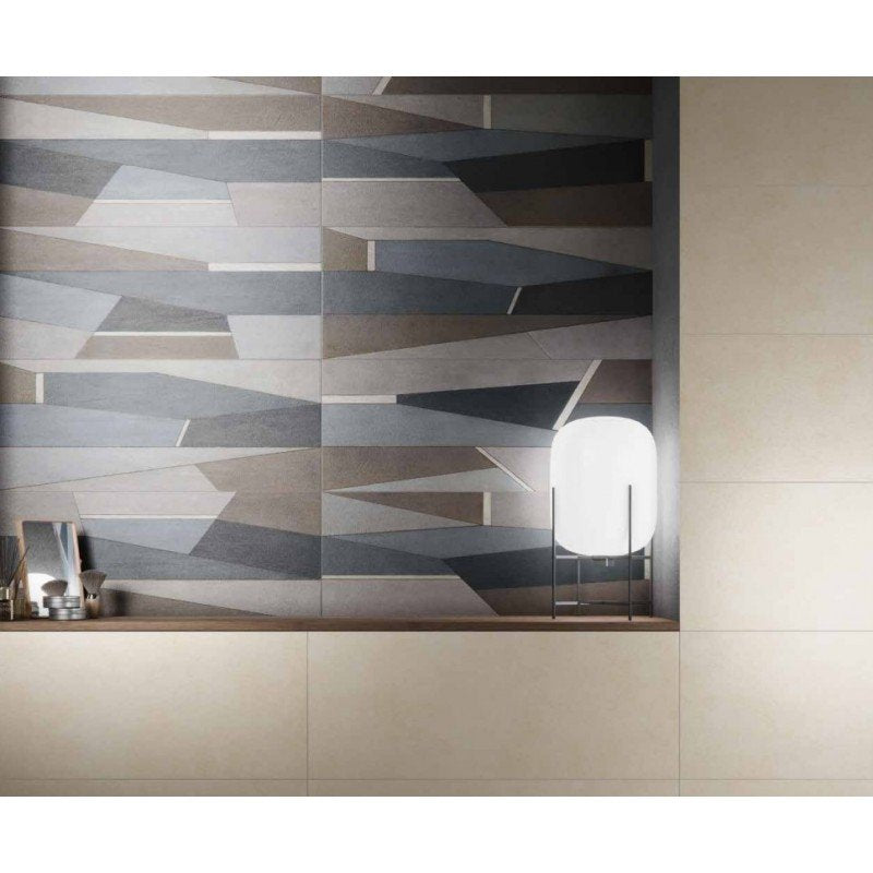 Rivestimento 32X80,5 decoro in pasta bianca fancy Timeless Multicolore, superficie e texture ravvicinata del gres