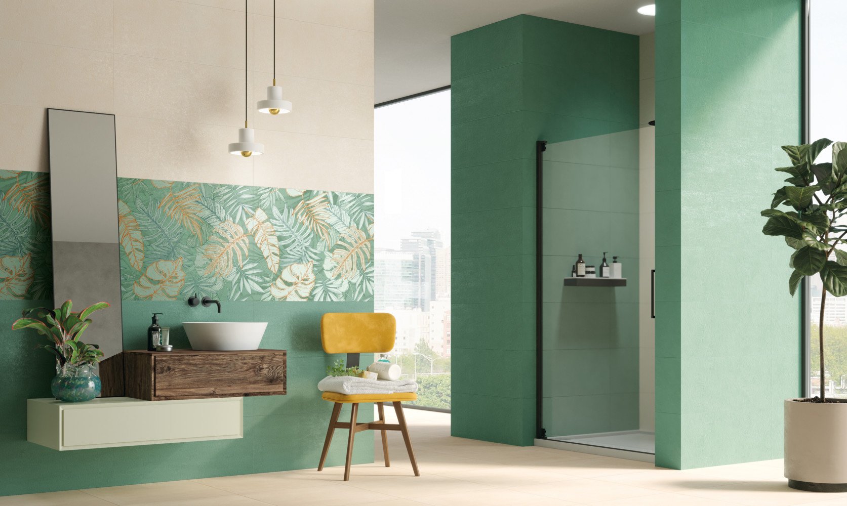 Rivestimento 32x80,5 in pasta bianca edera Timeless Naxos posata in ambiente arredato, dettaglio della venatura
