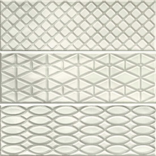 Rivestimento decoro 10x30 in pasta bianca 7,5mm grey glossy Ragno Brick