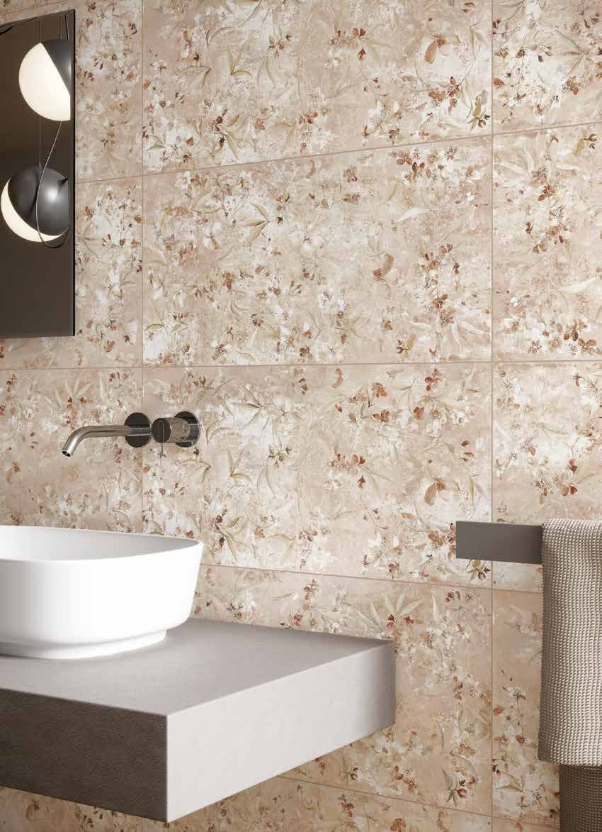 Rivestimento decoro 30x60 in gres fine porcellanato 7 mm Rose in naturale, superficie e texture ravvicinata del gres
