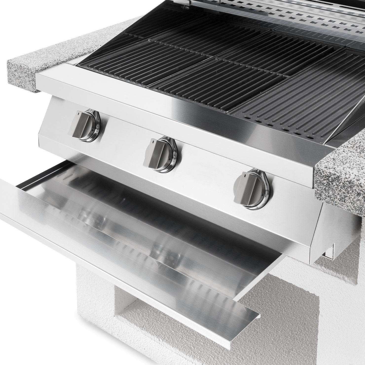 Palazzetti Romeo 70 grill a gas extralarge one touch con 3 Acciaio, vista laterale che mostra profilo e dimensioni