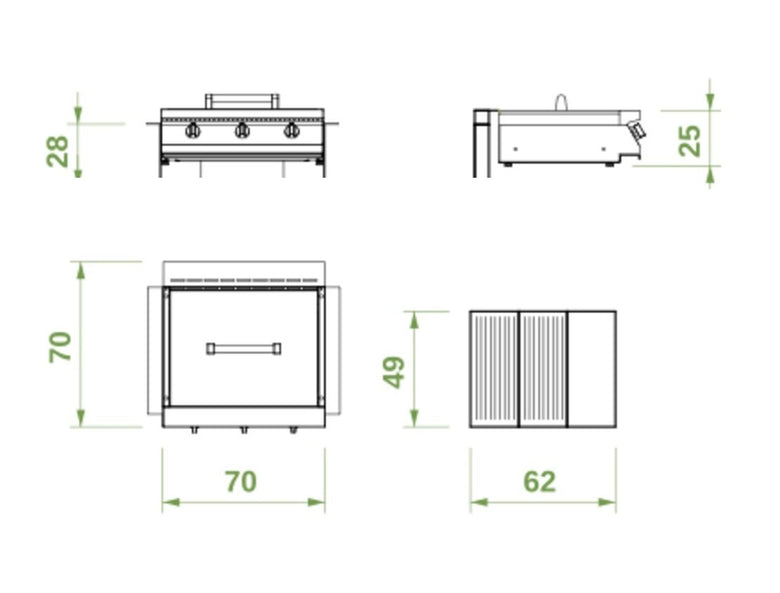 Palazzetti Romeo 70 grill a gas extralarge one touch con 3 Acciaio accesa in soggiorno, fiamma visibile attraverso il vetro