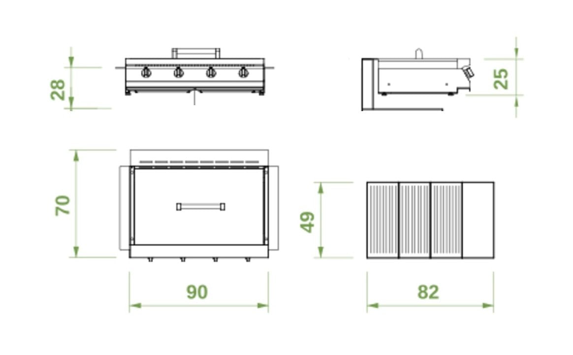Schema tecnico di installazione di Palazzetti Romeo 90 grill a gas extralarge one touch con 4 Acciaio con canna fumaria