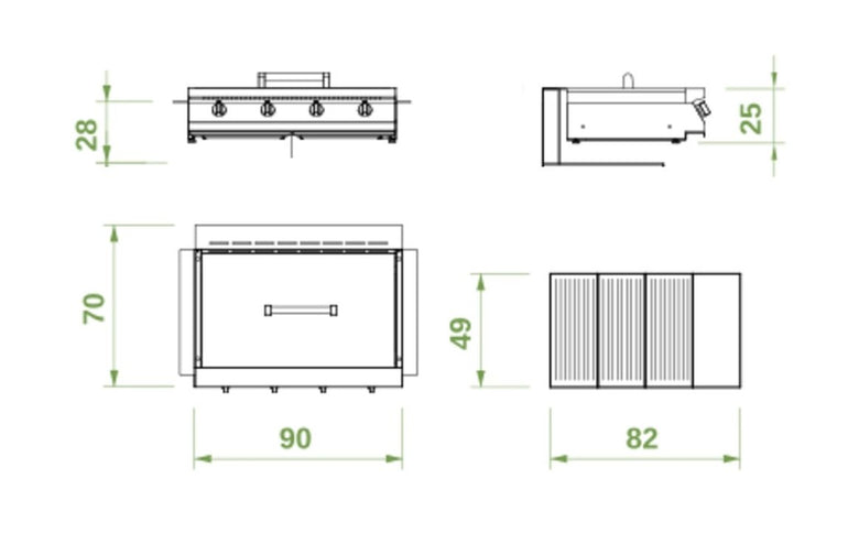Schema tecnico di installazione di Palazzetti Romeo 90 grill a gas extralarge one touch con 4 Acciaio con canna fumaria