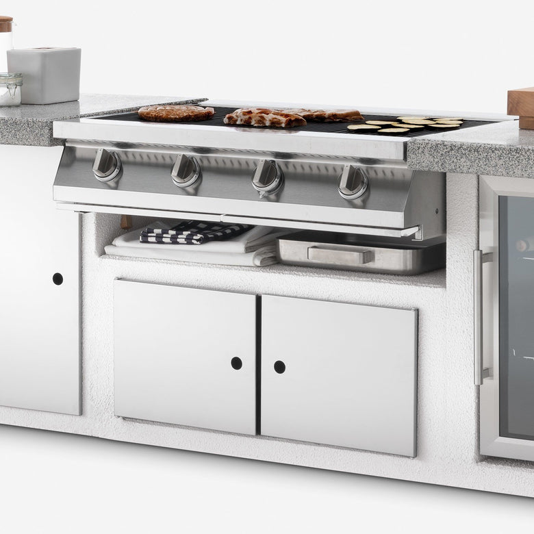 Palazzetti Romeo 90 grill a gas extralarge one touch con 4 Acciaio, vista laterale che mostra profilo e dimensioni