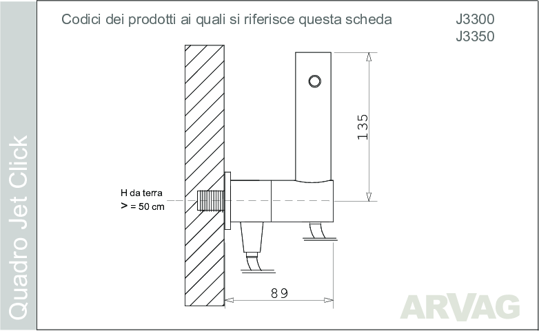 Disegno tecnico con quote di Idroscopino wc con pulsante presa acqua e Flessibile