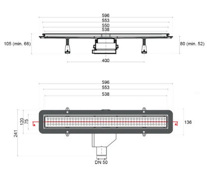 Compact Net Line Canalina doccia a pavimento 65 cm con griglia e scarico Uscita dn 50