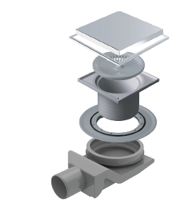Scarico doccia 15x15 sifone Uscita Dm 50 quadrato cromo, dettaglio ravvicinato della texture antiscivolo - Exagonshop