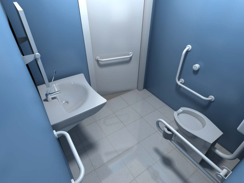 Goman Kit Bagno Disabili completo secondo NORMATIVA 12pz, vista frontale su sfondo bianco