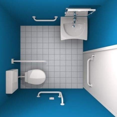 Goman Kit Bagno Disabili completo secondo NORMATIVA 12pz ambientato su piano bagno con accessori