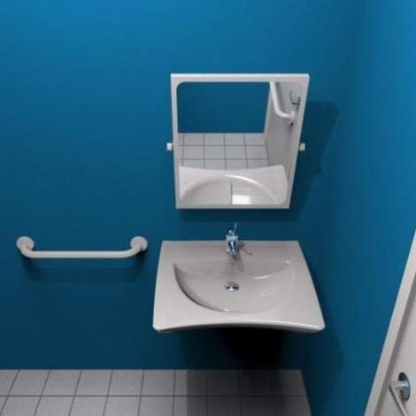 Goman Kit Bagno Disabili completo secondo NORMATIVA 12pz ambientato su piano bagno con accessori