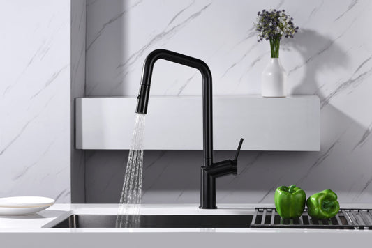 Rubinetto cucina con bocca estraibile monocomando in ottone PVD canna di fucile Monza