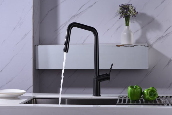 Rubinetto cucina con bocca estraibile monocomando in ottone PVD canna di fucile Monza