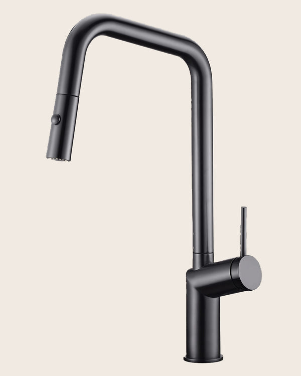 Rubinetto cucina con bocca estraibile in ottone PVD grigio metalico Monaco