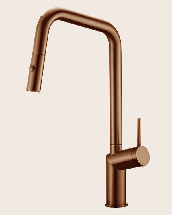Rubinetto cucina con bocca estraibile in ottone oro rosa spazzolato Monaco