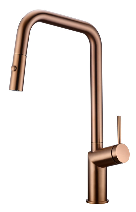 Rubinetto cucina con bocca estraibile monocomando in ottone PVD oro rosa spazzolato Monza