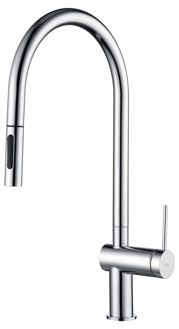 Rubinetto cucina monocomando con bocca estraibile in ottone cromato Novara