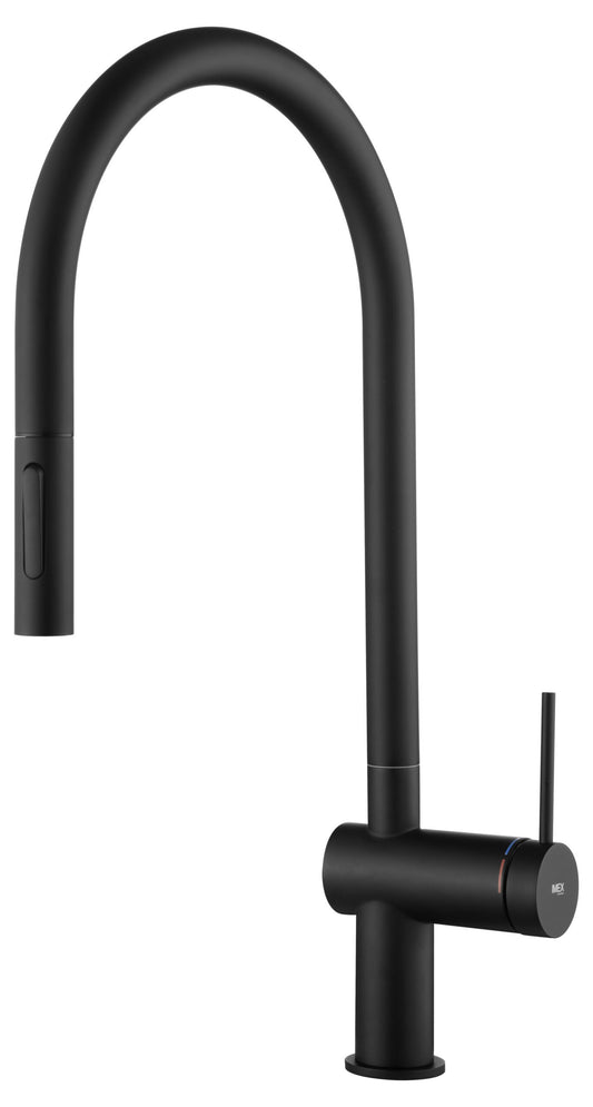 Rubinetto cucina monocomando con bocca estraibile in ottone nero opaco Novara