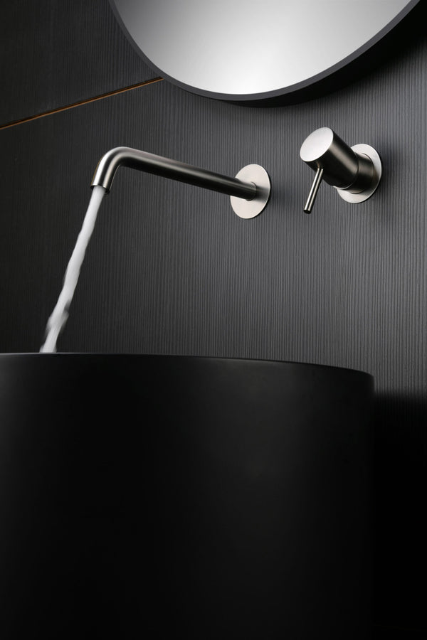 Rubinetto lavabo da incasso a muro monocomando in nichel spazzolato Memo