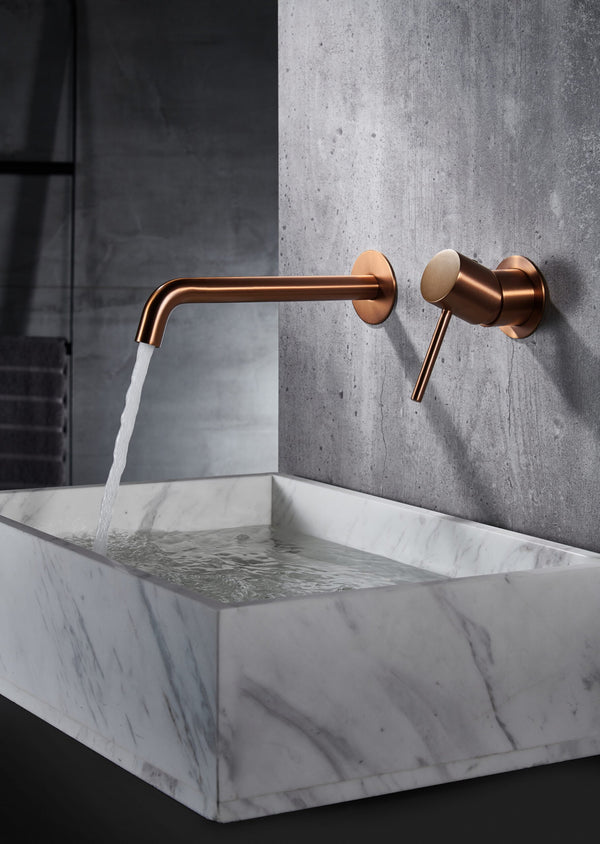 Rubinetto lavabo da incasso a muro oro rosa spazzolato Memo