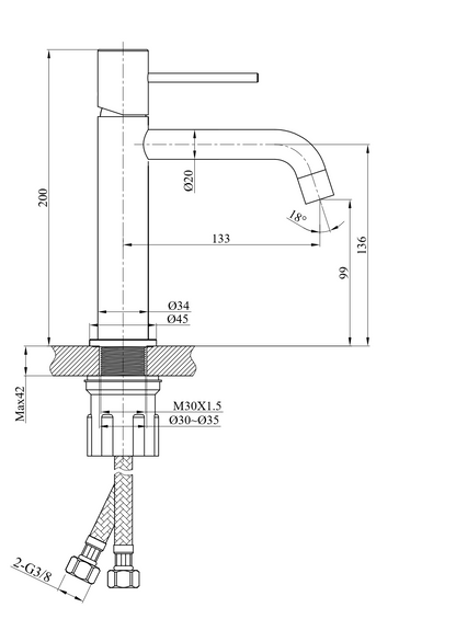 Coppia rubinetti lavabo e bidet in ottone cromo con flessibili Hidden