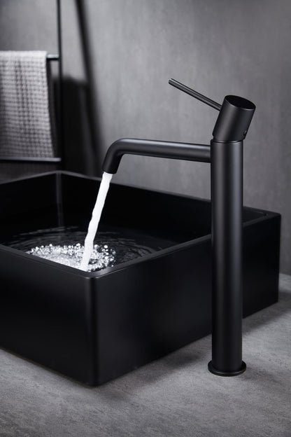 Rubinetto miscelatore alto per lavabo senza scarico in ottone nero opaco Memo