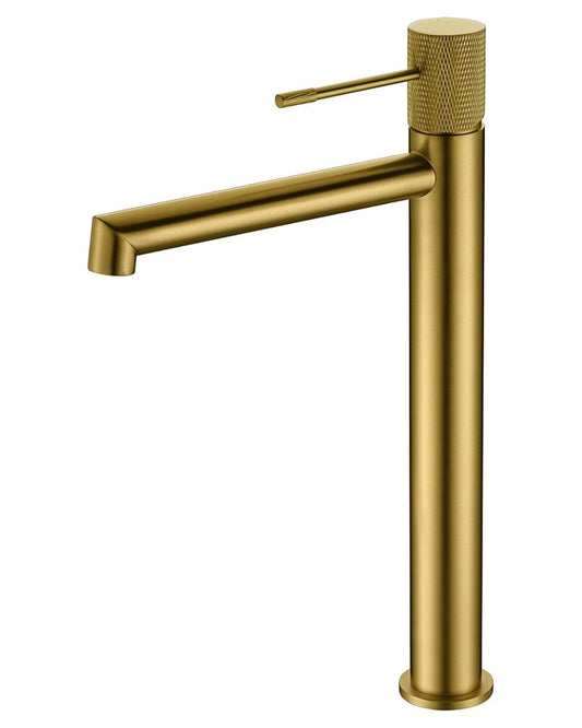 Rubinetto alto per lavabo senza scarico in ottone oro spazzolato Melin