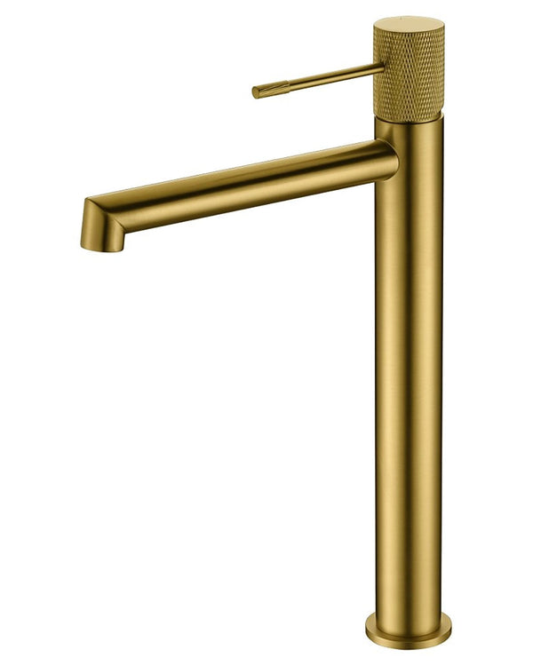 Rubinetto alto per lavabo senza scarico in ottone oro spazzolato Melin