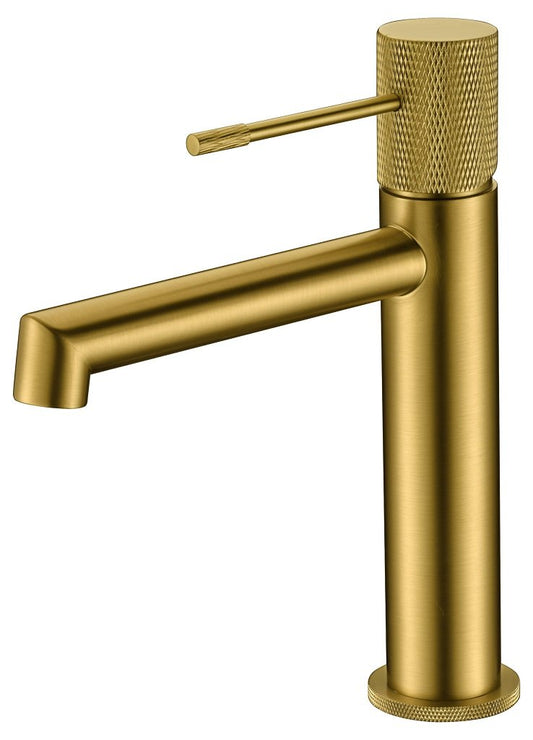 Rubinetto miscelatore monocomando per lavabo senza scarico in ottone oro spazzolato Melin