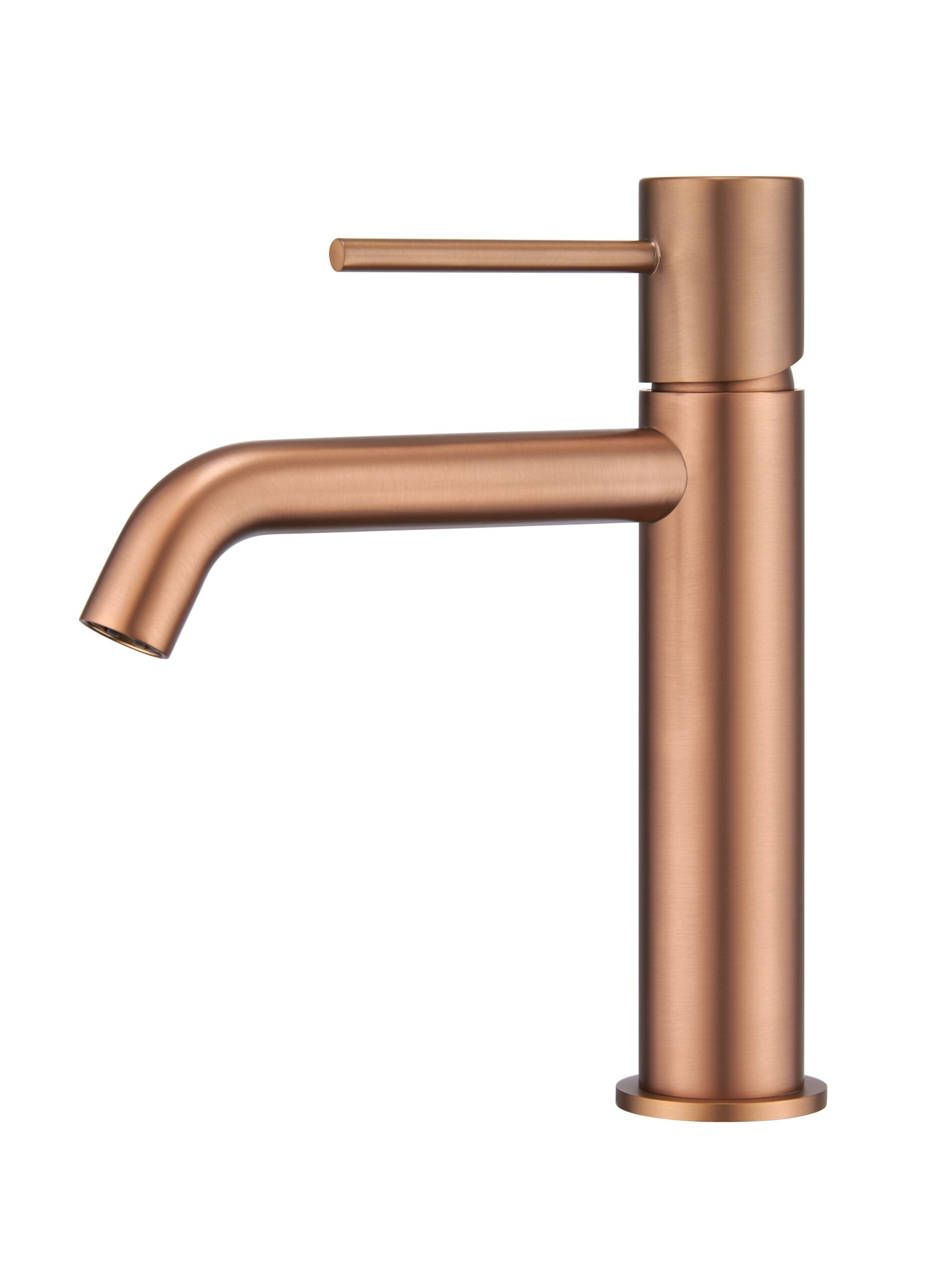 Rubinetto lavabo senza scarico in ottone oro rosa, vista frontale su sfondo bianco - Exagonshop