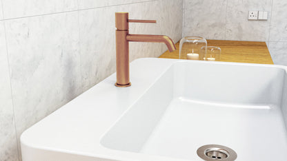 Rubinetto miscelatore per lavabo monocomando senza scarico in ottone oro rosa spazzolato Memo