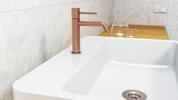 Rubinetto miscelatore per lavabo monocomando senza scarico in ottone oro rosa spazzolato Memo