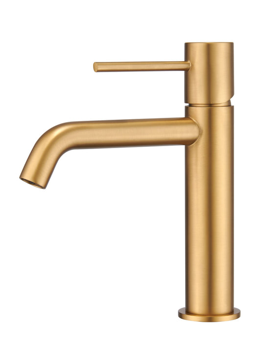Rubinetto miscelatore per lavabo monocomando senza scarico in ottone oro spazzolato Memo