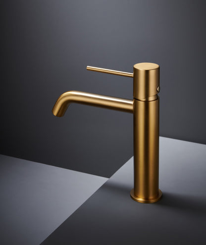 Rubinetto miscelatore per lavabo monocomando senza scarico in ottone oro spazzolato Memo