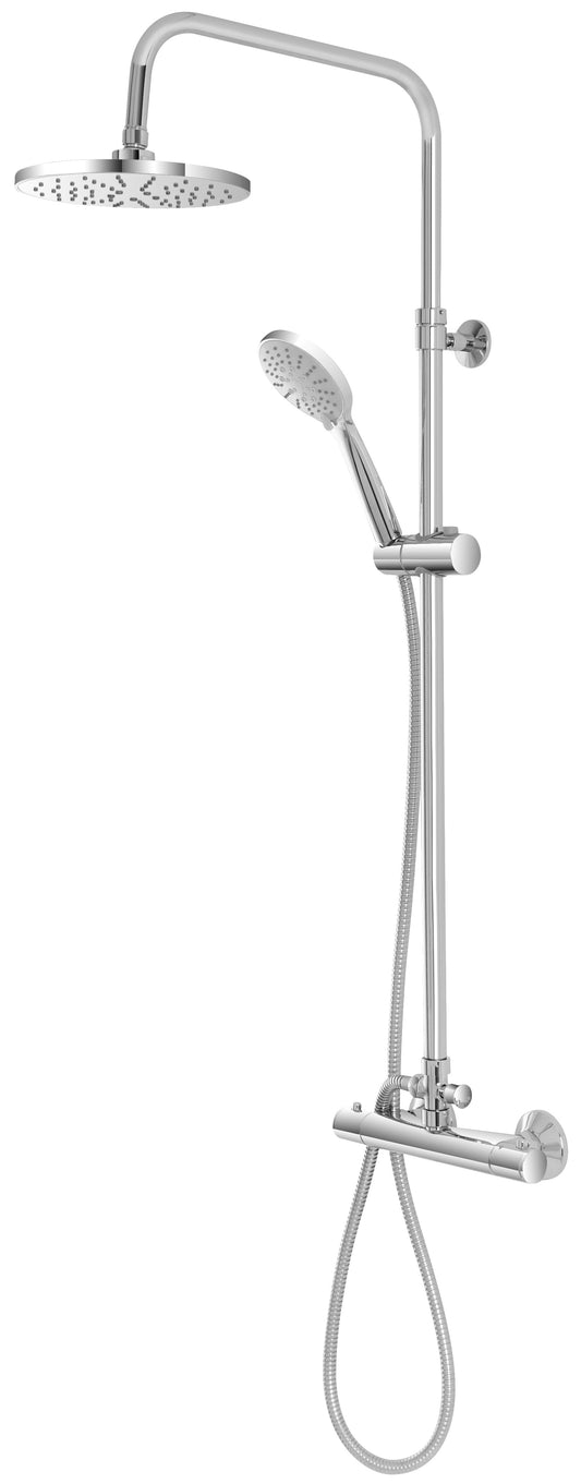 Colonna Doccia Termostatica tonda Regolabile in altezza con deviatore Soffione 20 cm Doccetta e flessibile 150 cm Ottone Cromo