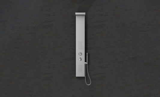 Pannello Doccia 136x20x46 multifunzione con soffione doccetta e getti laterali Inox Satinato Square