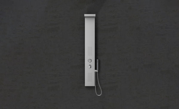 Pannello Doccia 136x20x46 multifunzione con soffione doccetta e getti laterali Inox Satinato Square