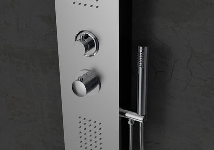 Pannello Doccia 136x20x46 multifunzione con soffione doccetta e getti laterali Inox Satinato Square