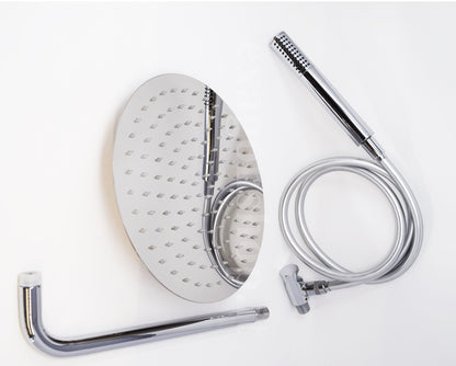 Kit doccia con soffione 30 cm tondo braccio doccetta con flessibile in pvc e presa acqua con supporto in acciaio cromo
