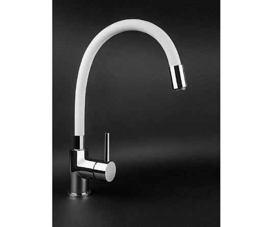 Rubinetto Lavello cucina Con canna flessibile pieghevole Bianco Cromo Artis Moderni