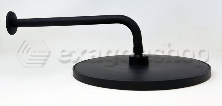 Disegno tecnico con quote di Soffione Doccia 30 cm tondo anticalcare con braccio Soft Nero Opaco - Exagonshop