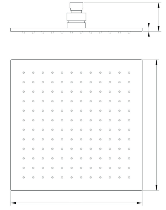 Disegno tecnico con quote di Soffione Doccia 30x30 quadrato Slim Spessore 2 mm in - Exagonshop