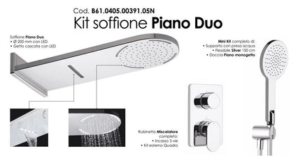 Nikles Piano Duo set doccia con miscelatore soffione slim illuminato led getto cascata doccetta e corpo incasso cromo