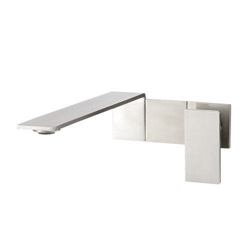 Treemme 5mm miscelatore lavabo 230 a muro senza parte Acciaio in satinato ambientato su piano bagno con accessori...