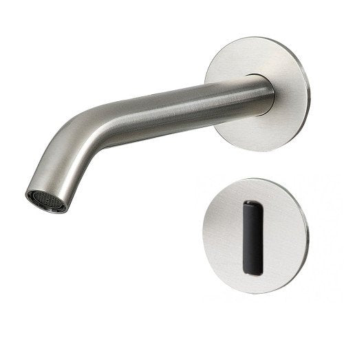 Treemme 40mm miscelatore lavabo elettronico a muro senza Acciaio in satinato ambientato su piano bagno con accessori...
