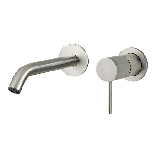 Treemme 40mm miscelatore lavabo a muro 220 mm senza parte Acciaio in acciaio inox e satinato ambientato su piano bagno...