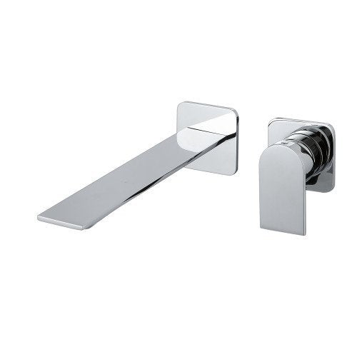 Treemme Ran miscelatore lavabo a muro 236mm senza parte ambientato su piano bagno con accessori - Rubinetterie Treemme